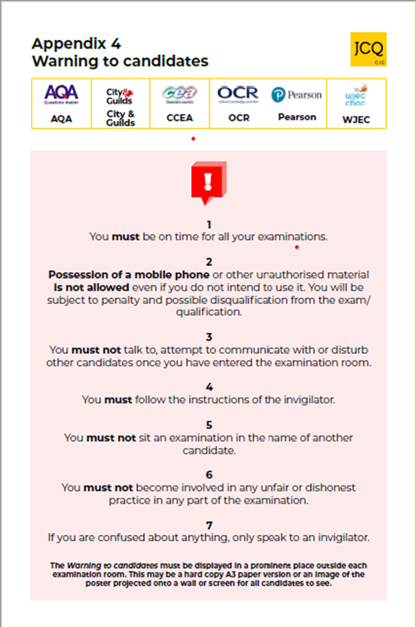Image of the examination rules